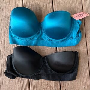 Juicy Couture Teal and Black Strapless Bra